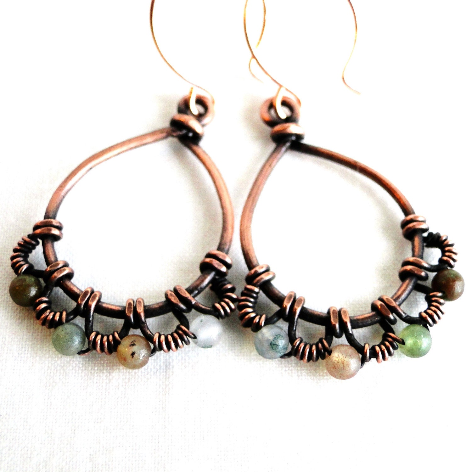 Wire Lace, Fancy Jasper, Antiqued Copper, Handcrafted Jewelry, Wire Wrapped Earrings