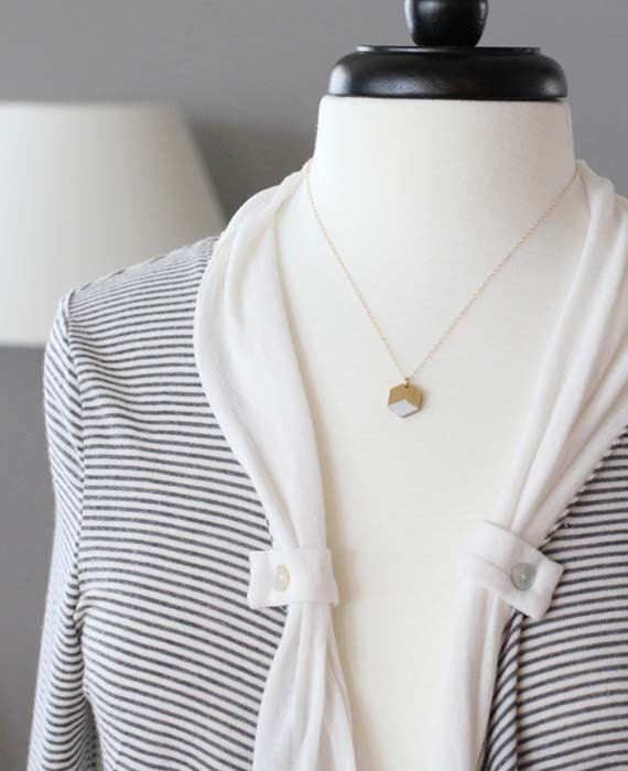 Vintage Brass Hexagon Necklace - Hand Painted