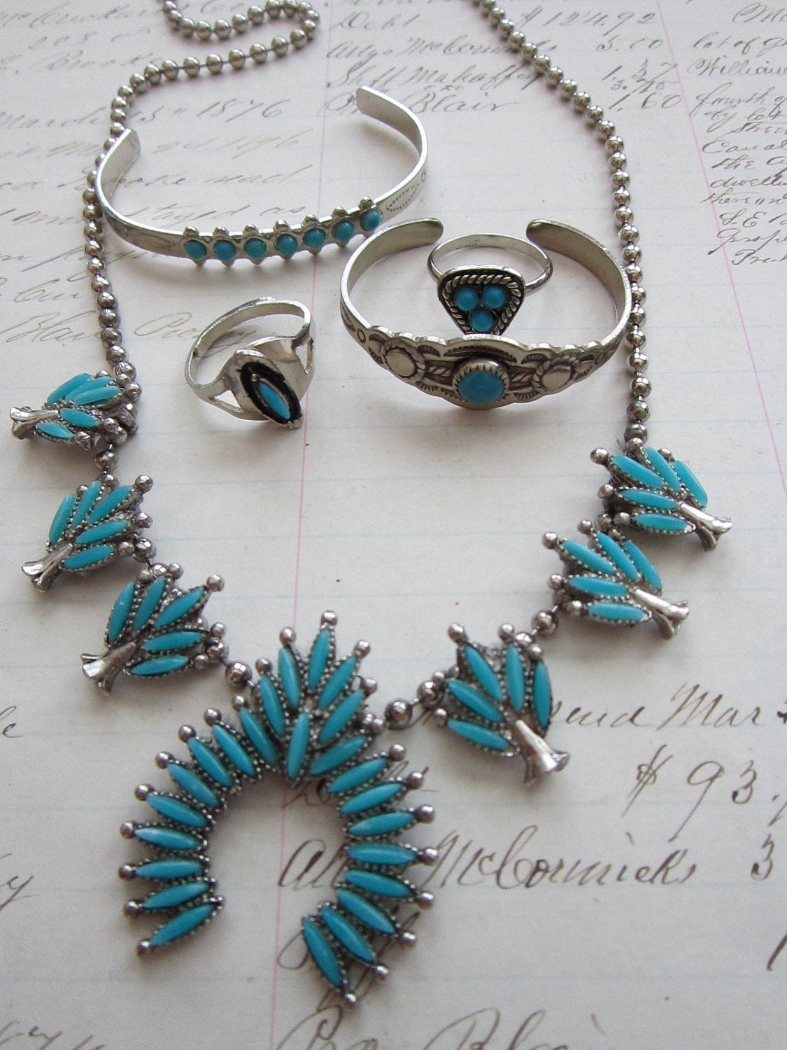 vintage souvenir jewelry - SOUTHWEST style - bracelets for doll or child, necklace, adjustable rings