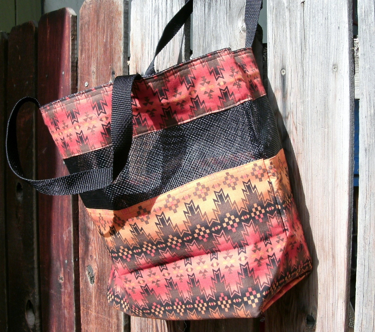 Earth Tones Native American-made Fabric and Mesh Tote Bag