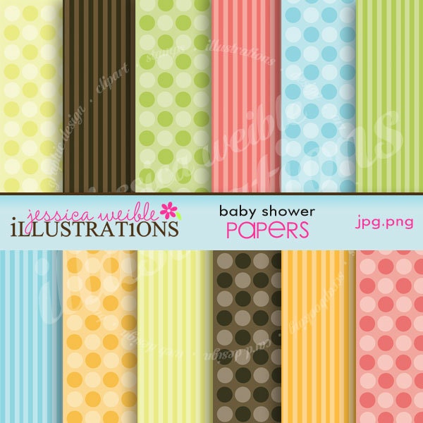 Baby Shower Cute Digital Papers for Card Design, Scrapbooking, and Web Design Il_570xn