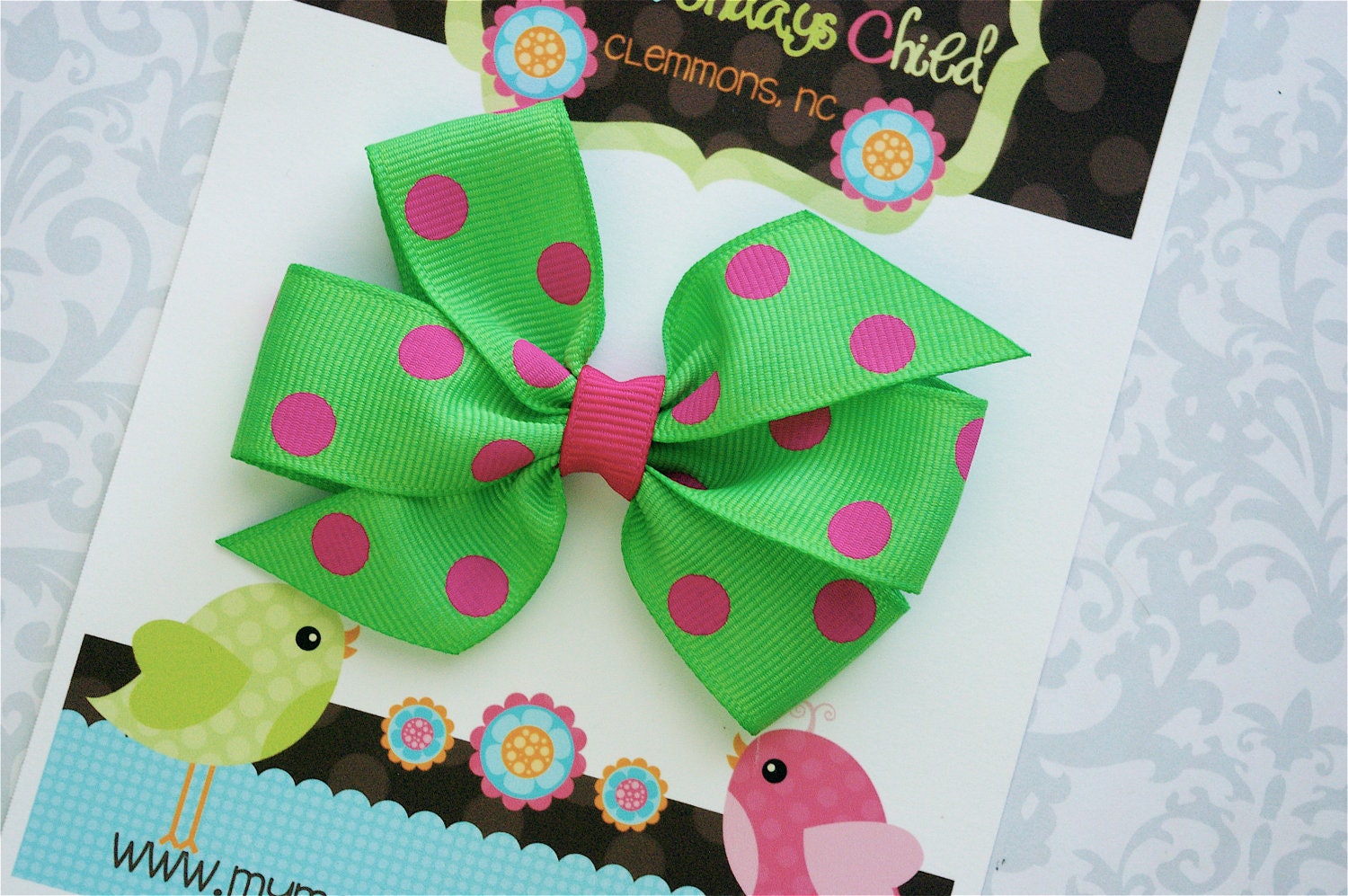 Green and Pink Hair Bow - Boutique Hair Bow - Girls Hair Bows