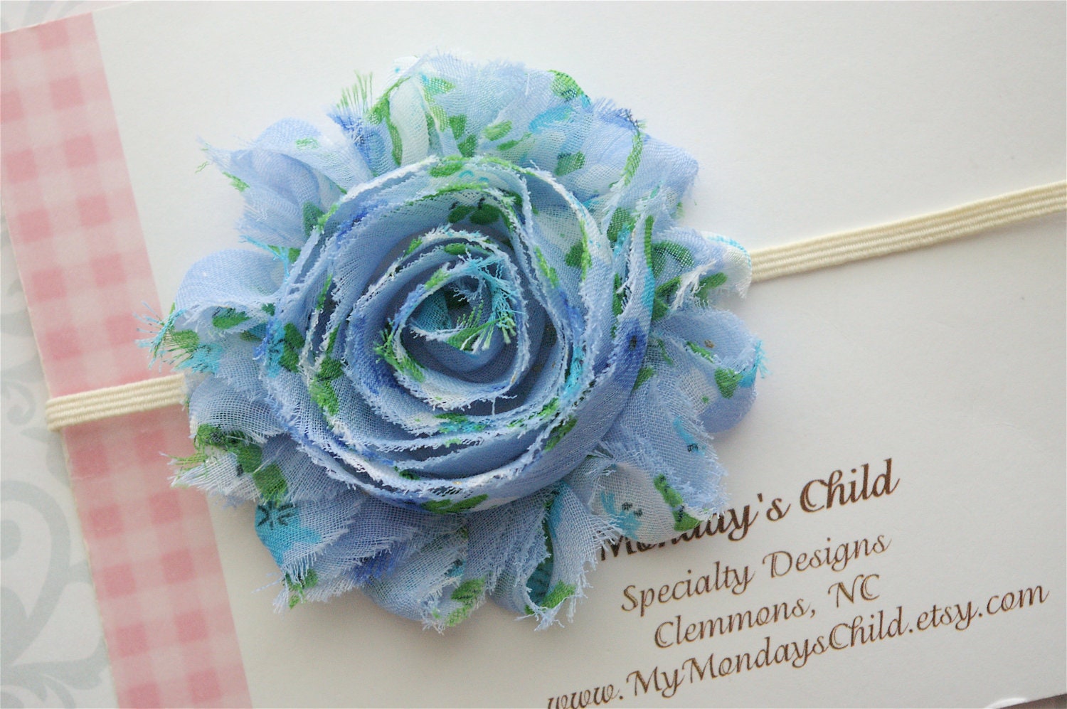 Shabby Chic Headband in Blue Lily - Baby Headbands, Newborn Headbands, Baby Girl Headbands, Girls Headbands