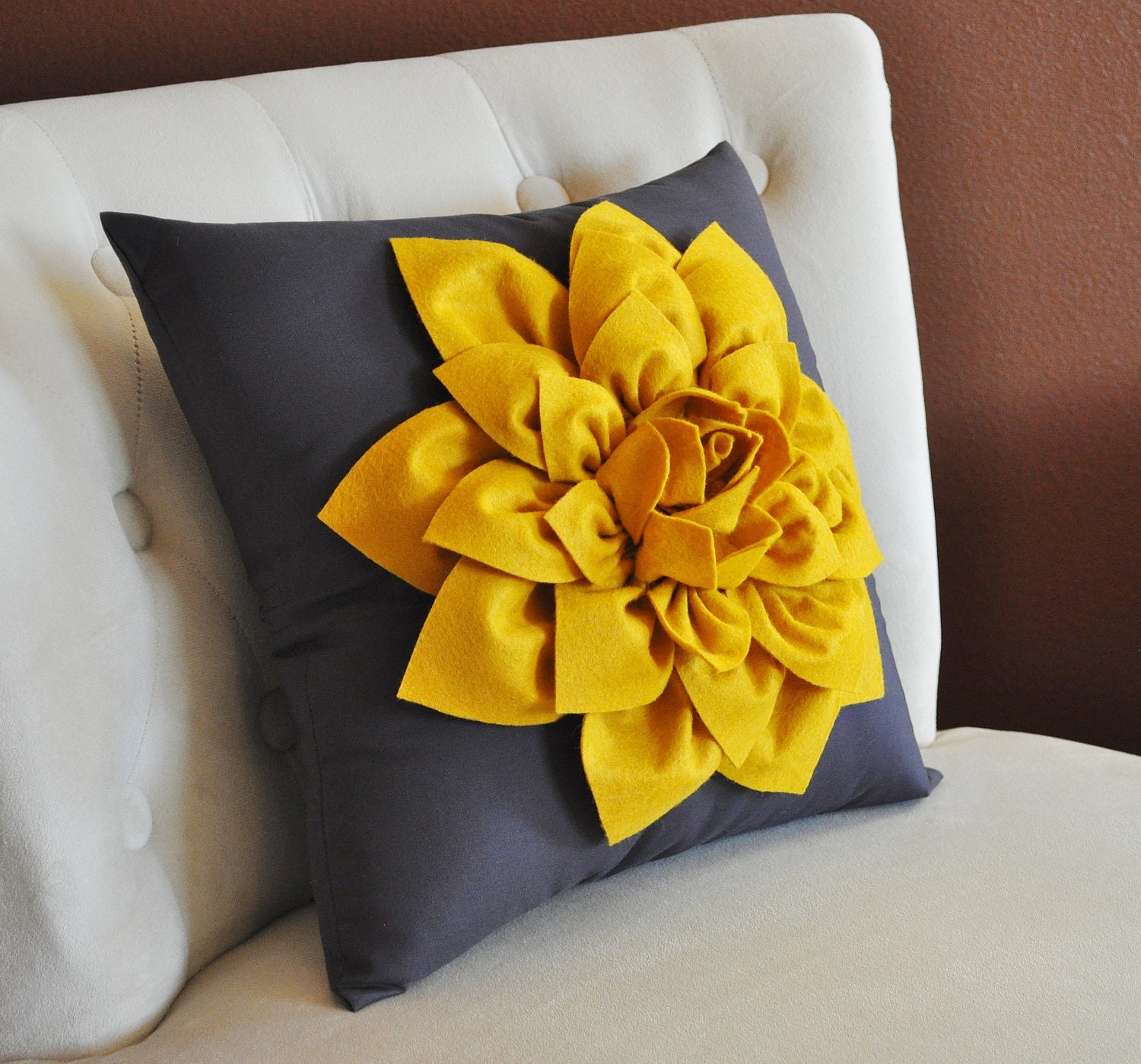 Decorative Flower Pillow Mustard Yellow Dahlia on by bedbuggs