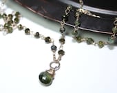 Green Tourmaline Ombre Oxidized Sterling Silver Wire Wrapped Necklace Handmade OOAK
