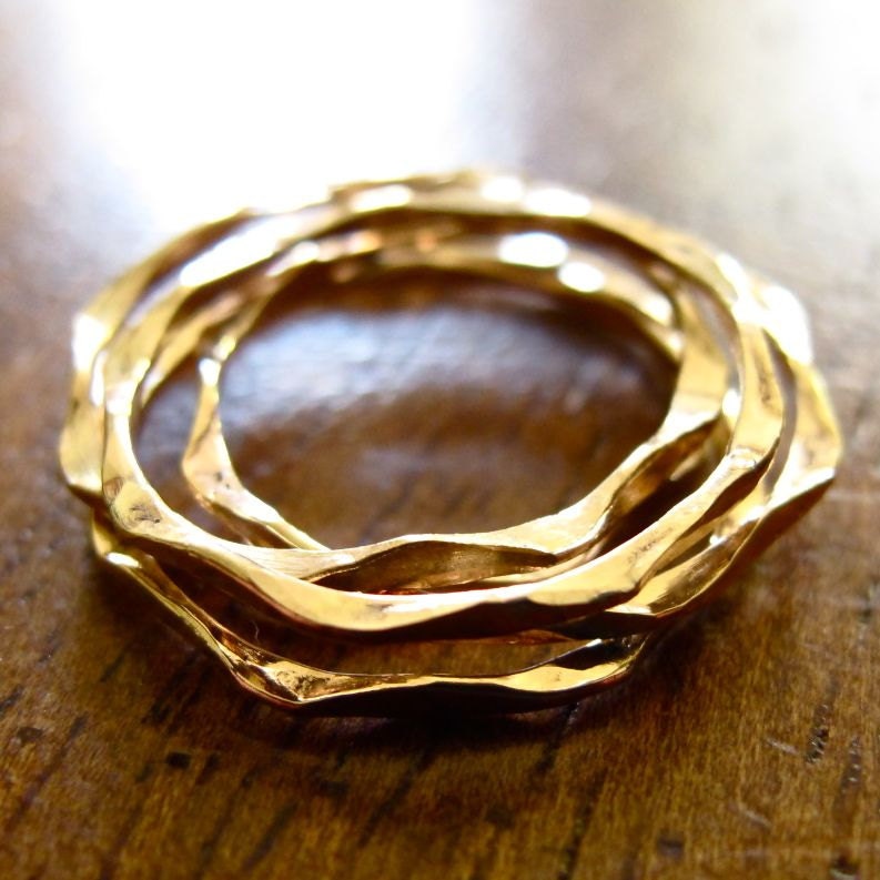 5 I'm Hammered Gold Stacking Rings - Set of Five 14K Gold Filled Wavy Stacking Rings