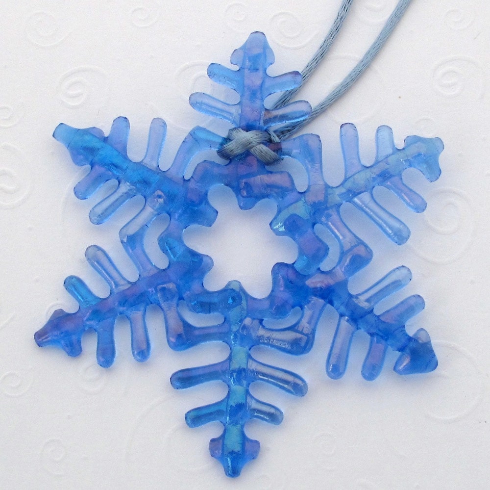 Items similar to Fused Glass Snowflake Ornament Arctic Blue