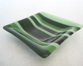 DISH - All Greens Sparkle Stripe Fused Glass Dish, Soap Dish, Ring Keeper, Dipping Dish