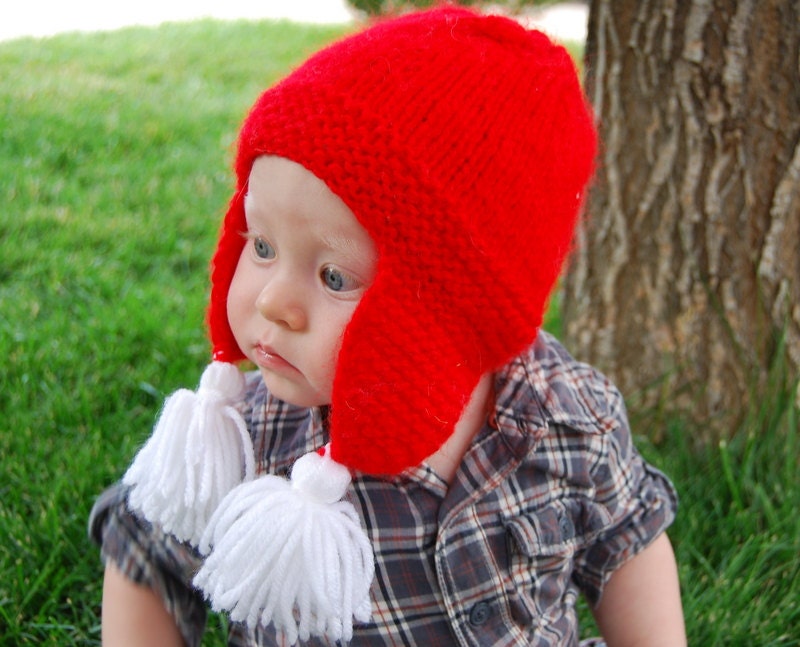 Christmas baby hat red white  Newborn Photo Prop, 6-9m  Hats, Boy Girl Baby Hats Hand knit   infant hat