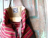 Handmade brown and black leather and fabric Purse or Bag