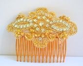 Bridal Headpiece Embroidered  with Gold Beads and Rhinestones by Jill's Boutique