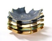 ceramic maple leaf dish vintage blue ring holder for him or her spoon rest tea bag holder candle holder home decor handmade pottery - Ravenhillpottery