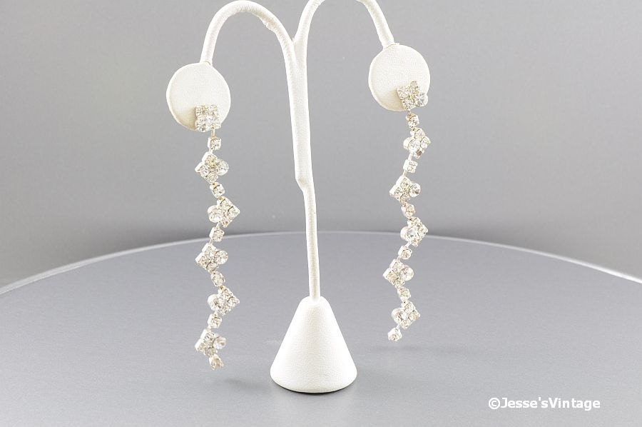 Shoulder Duster Earrings Crystal Clear Rhinestones