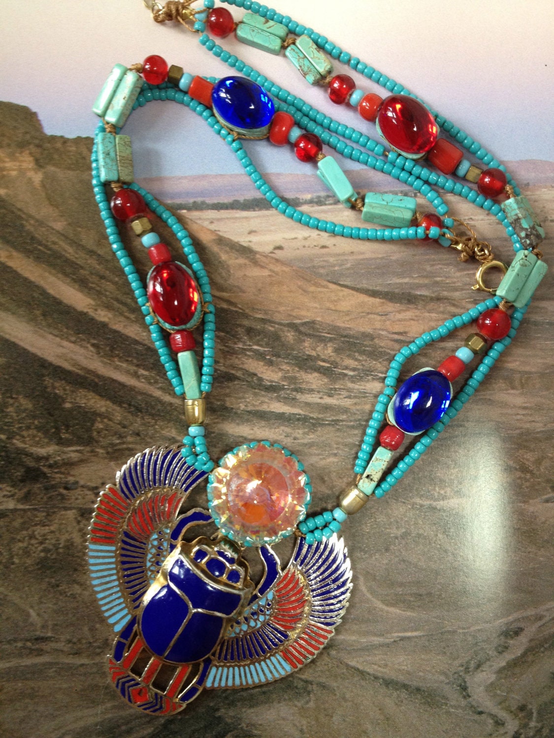 Jeweled Egyptian Scarab Necklace