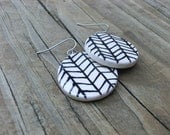 Chevron Herringbone Black and White Earrings