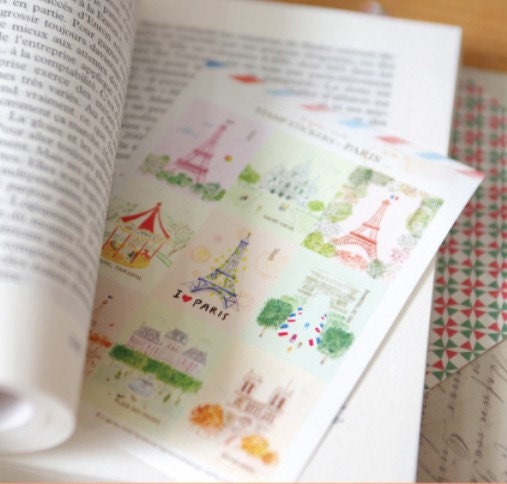 Set of 3 sheets, European Style Stamp Stickers