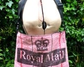 1/2 PRICE SALE Upcycled Mail bag messenger with African cotton batik lining.