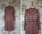 vintage 1970s autumn plaid cotton day dress - medium