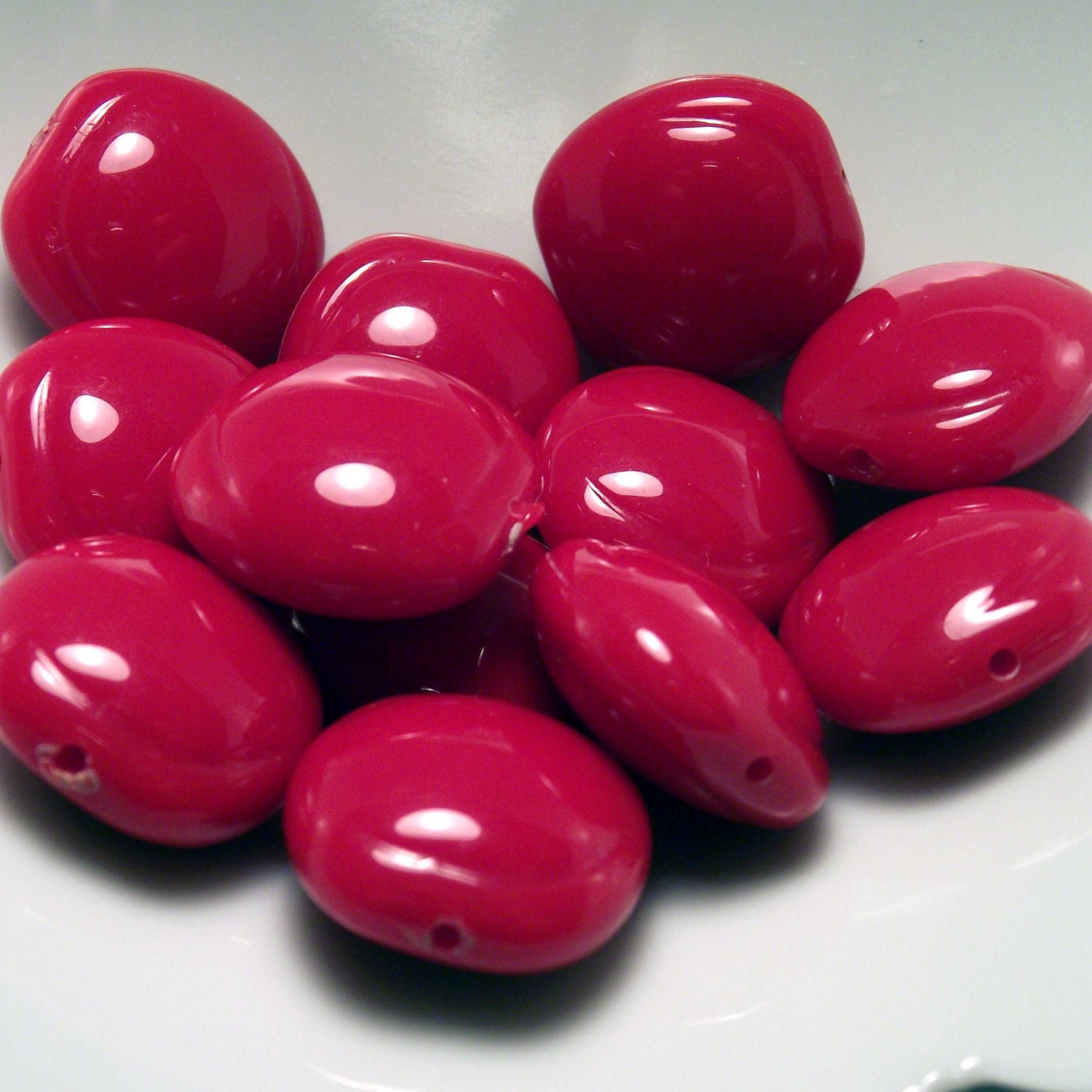 12 Vintage Plastic Bright Red Chiclet Beads DESTASH