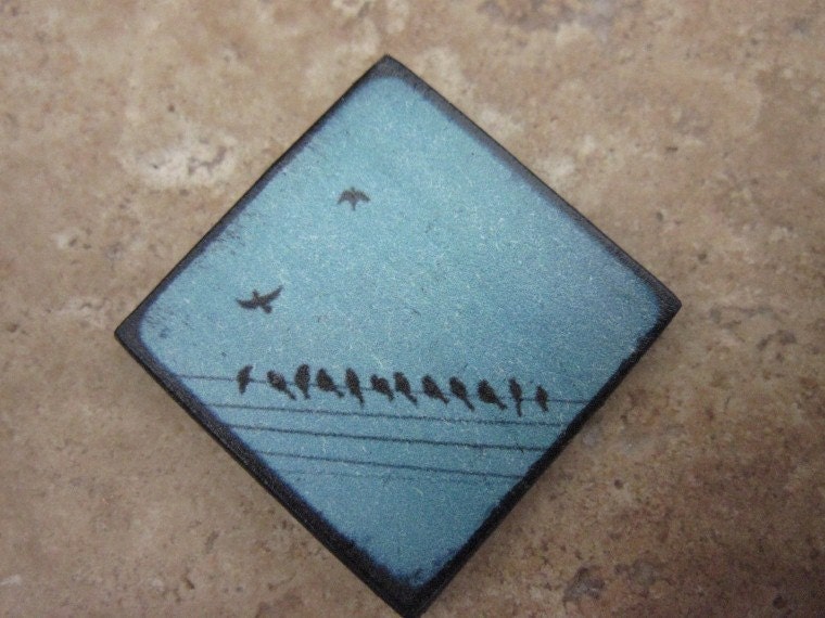 Bird on a Wire pendant 1X1 Custom Drilled Ephemera Tile