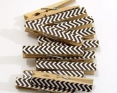 Clothespins.  Set of Ten. Chocolate Brown Chevron