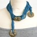 Skinny scarf lariat fiber necklace scarf necklace cotton ceramic long blue vegan ooak ceramic beads curationnation