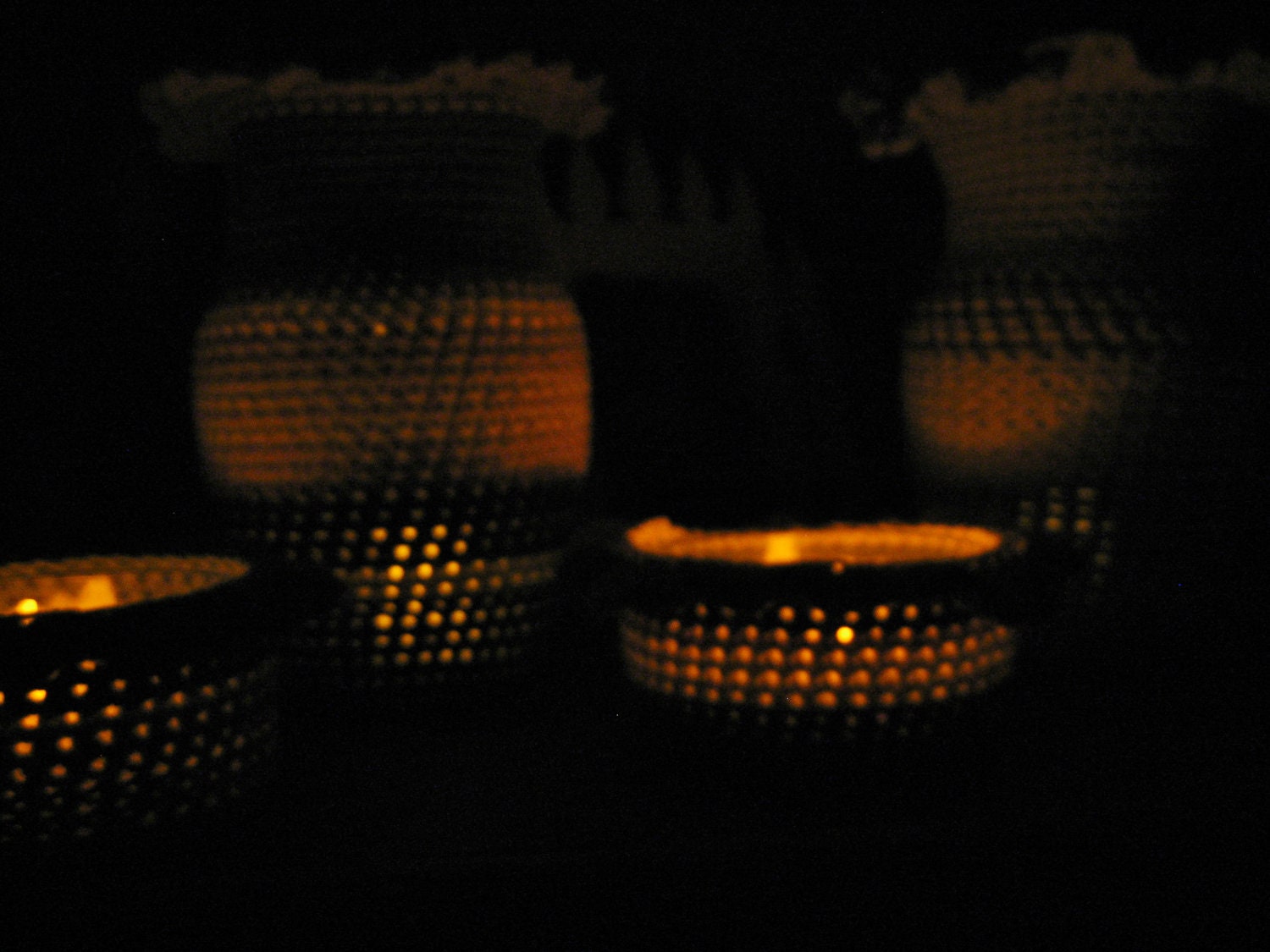 Hand Crocheted Cotton Scalloped Edged Table Lantern with Recycled Glass Vase