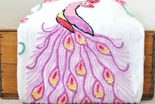 Vintage Peacock Chenille Bedspread 73 x 94