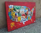 License Plate Map of The United States Metal Artwork - 27" x 18"