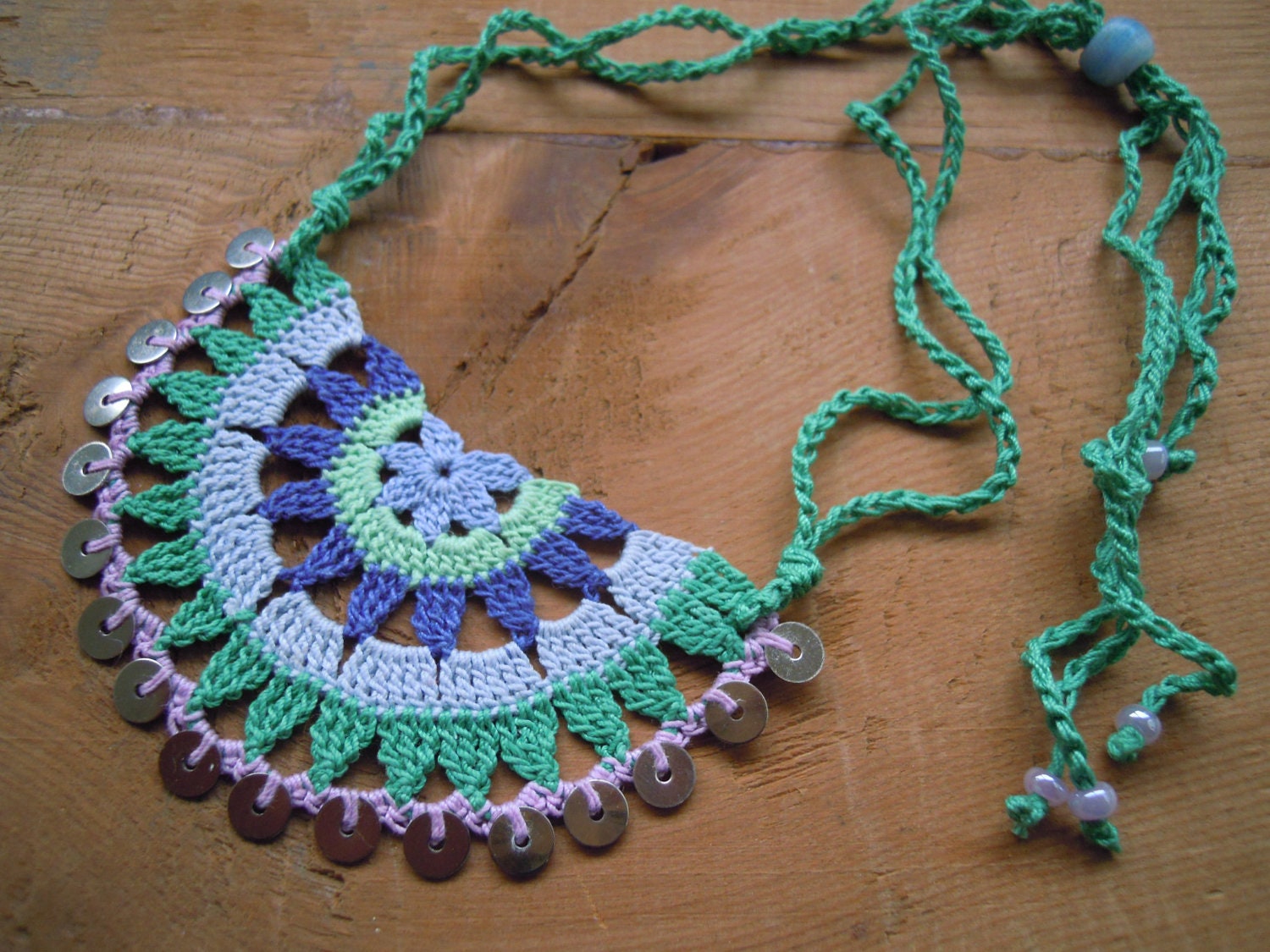 crochet necklace, multicolored
