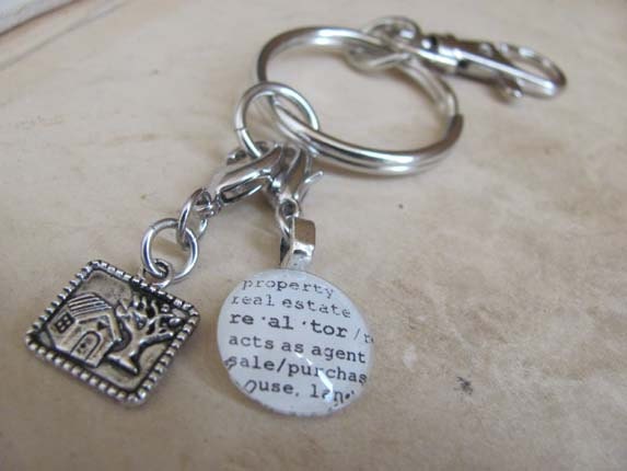 Realtor Key Chain with Silver-tone House Charm by Kristin Victoria Designs