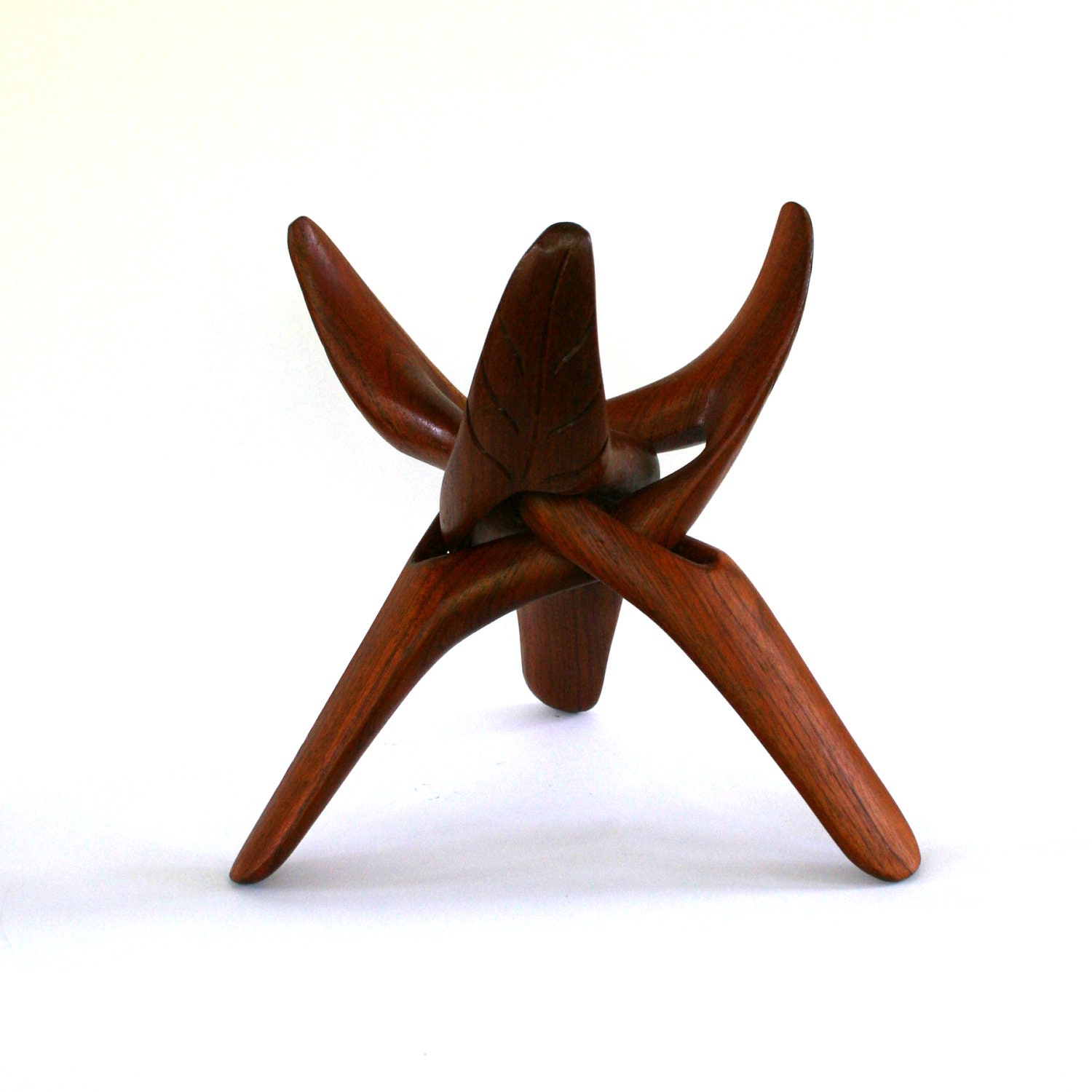 Teak Wooden Tripod Stand. Serving. Three Legged Display Stand. Thanksgiving Table. Danish Modern. Holder. Plant Stand. For Bowl or Platter.
