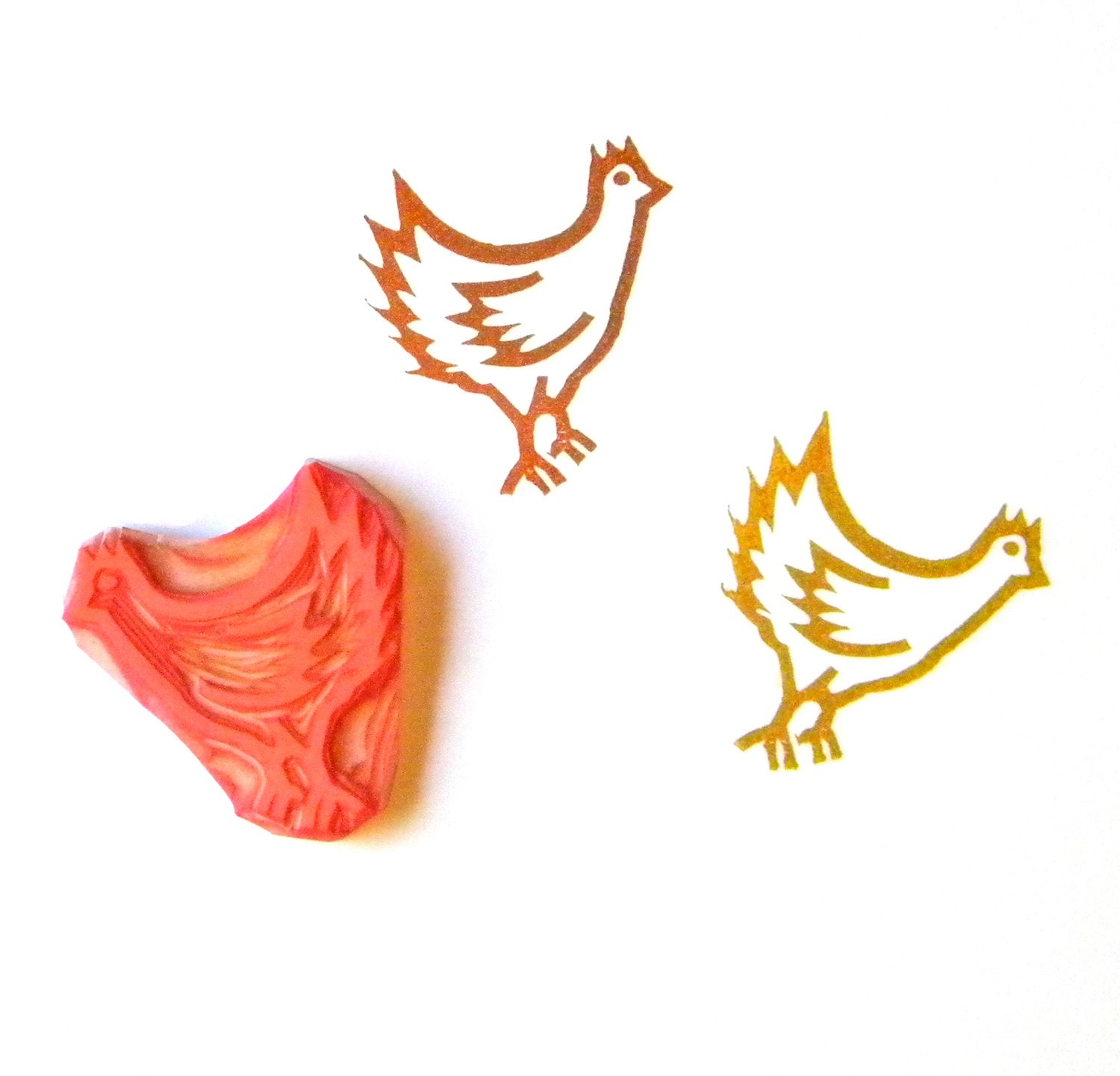 Items similar to Chicken rubber stamp hand carved handmade on Etsy
