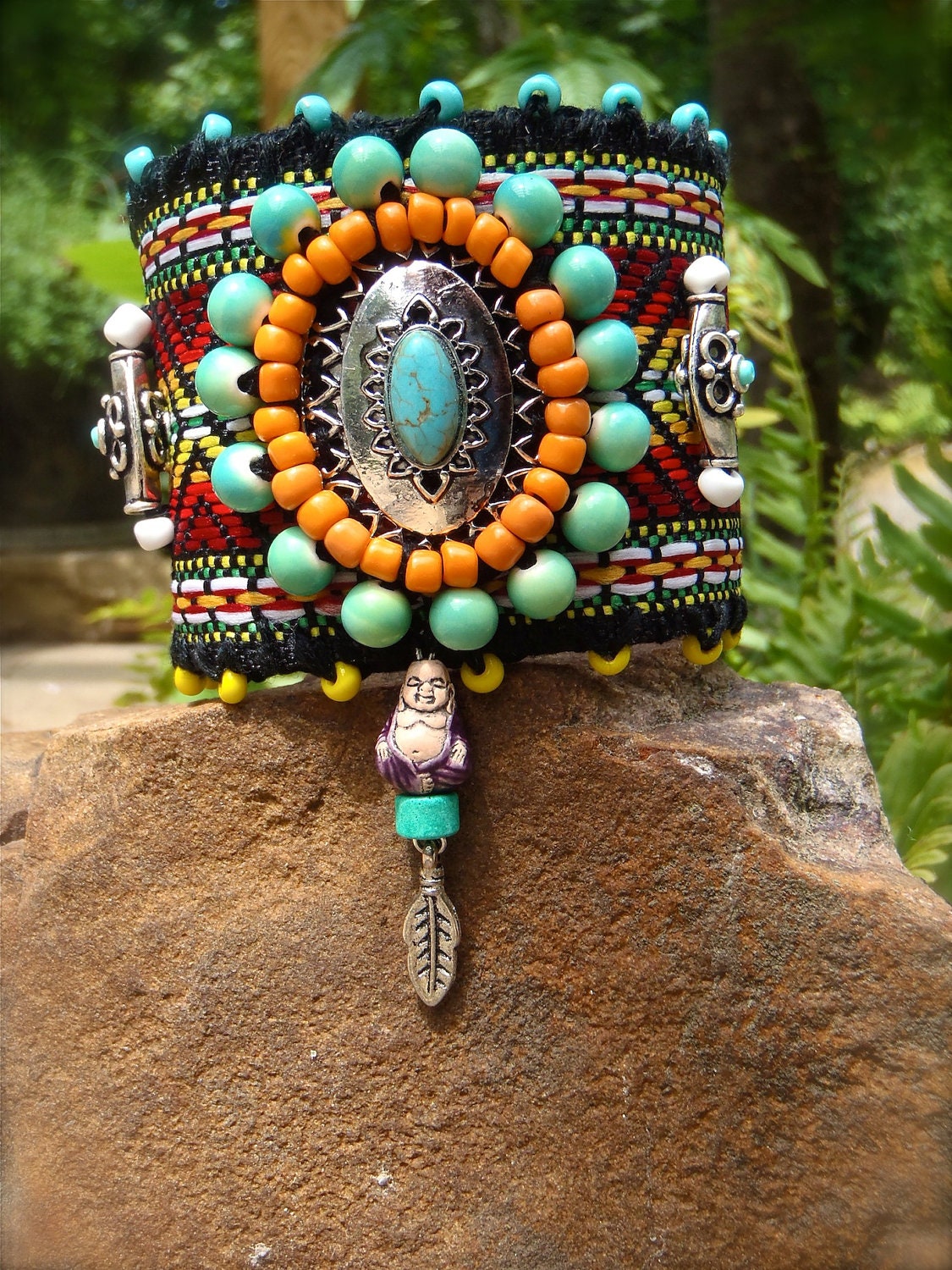 AZTEC BUDDHA cuff BRACELET tribal native american friendship bracelet statement bracelet Western yoga gypsy hippie hand made jewelry