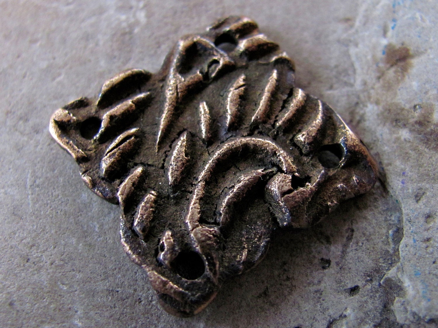 Ancient Bronze Tile Connector - Handmade Bronze Charm