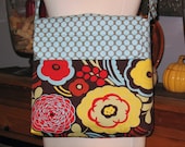 Medium Lindsey Bag - iPad Bag - Amy Butler Lotus Full Moon Dot & Alexander Henry Mocca - Cross Body Messenger