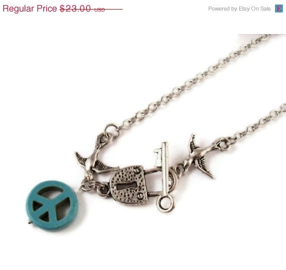 25% Off SALE Key and Lock Sparrow Peace Long Necklace