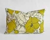 Designer Lumbar Pillow Cover in Citrine Cottage Blossom - 12x18 inch -  (Citrine Yellow, Grey, Off-White/Cream)