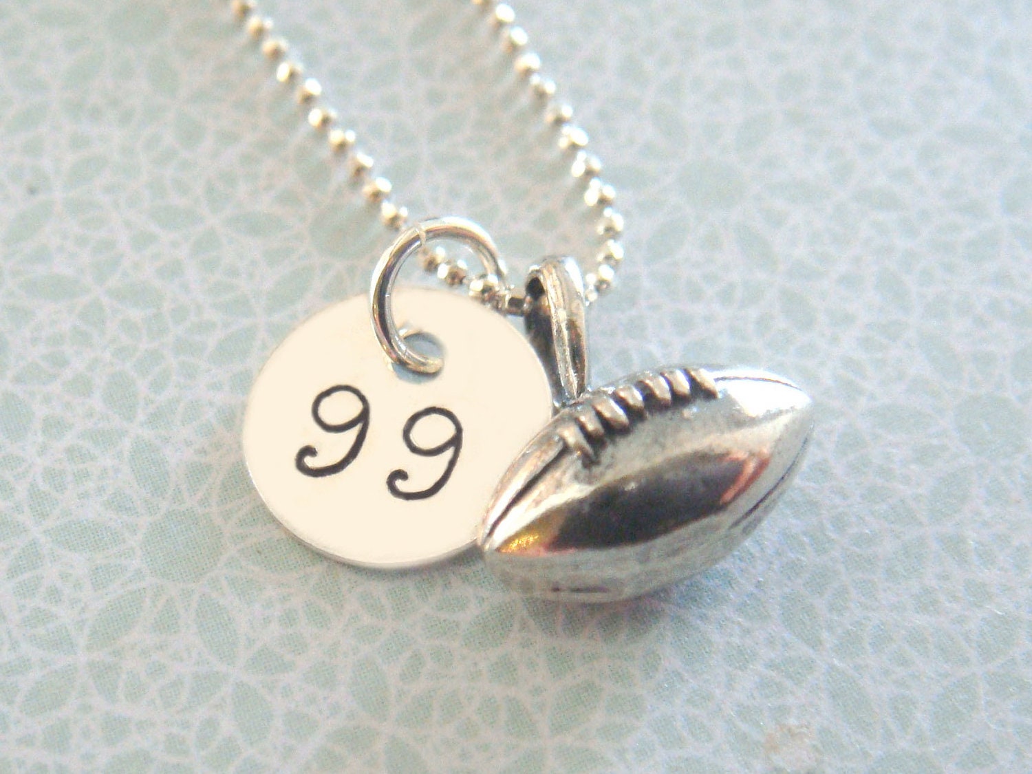 Football  Necklace -  Hand Stamped Jewelry - Sterling Silver