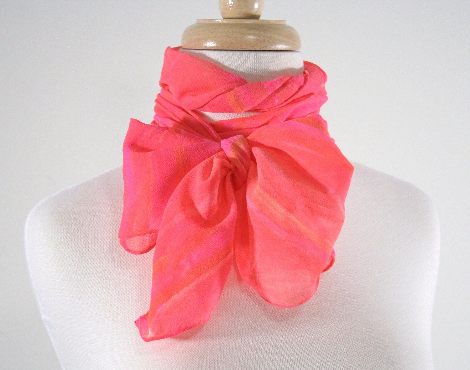 Neon Pink and Orange. Neon  Scarf. 11x90. Hand Painted Silk. Mother's Day
