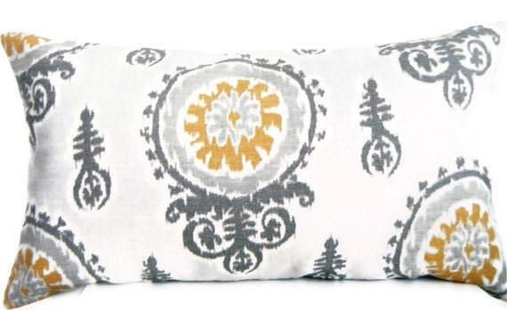 Mustard Yellow Ikat Pillow Long Bolster Pillow Decorative Pillows Gray Mustard Yellow Pillows Ikat Pillow Covers