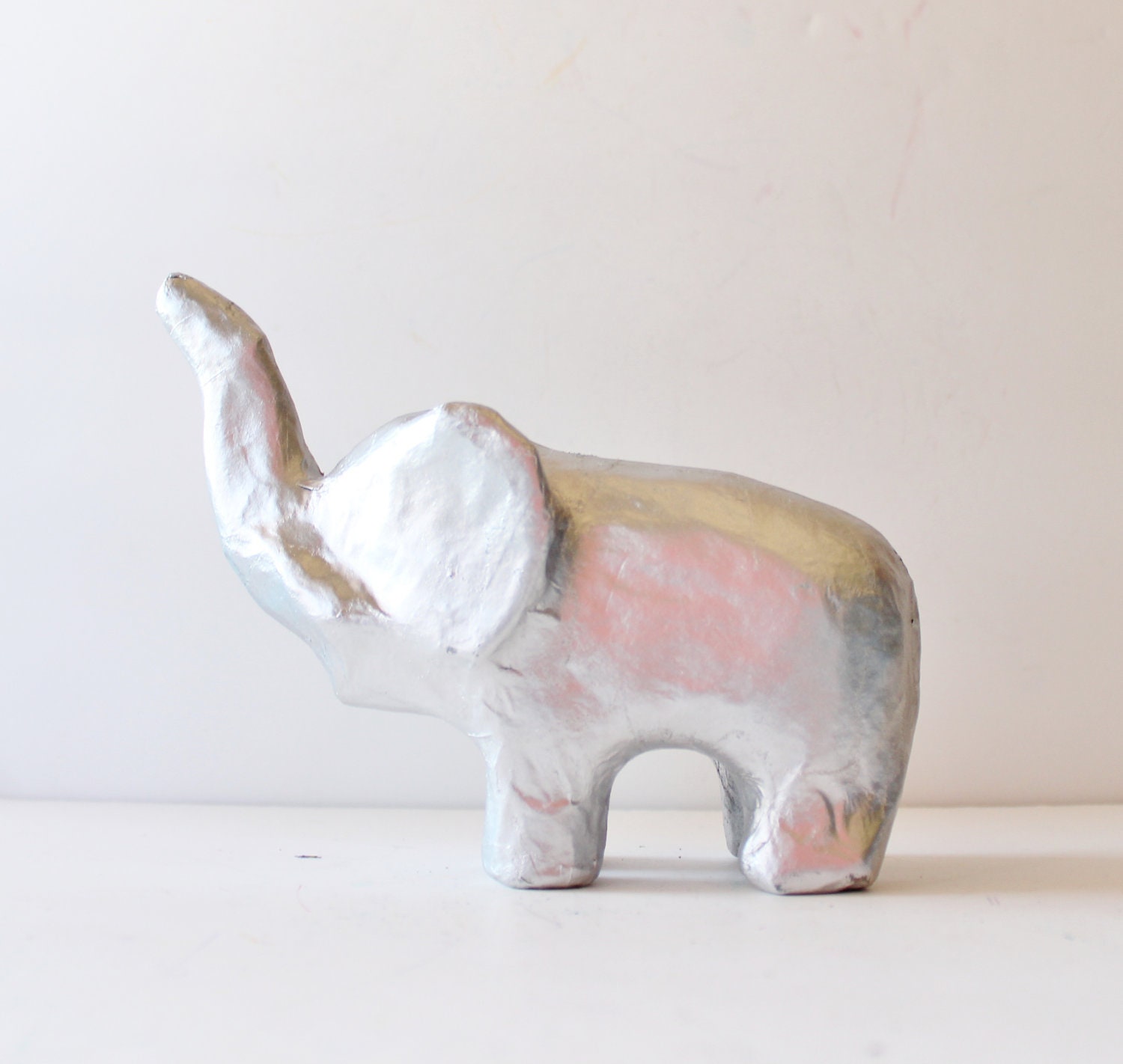 Vintage ELEPHANT Figurine - Upcycled - SIlver Metallic - Cardboard