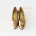 Vintage 80s METALLIC Gold Graffiti Pumps Heels - Womens 7 Narrow - California Magdesians