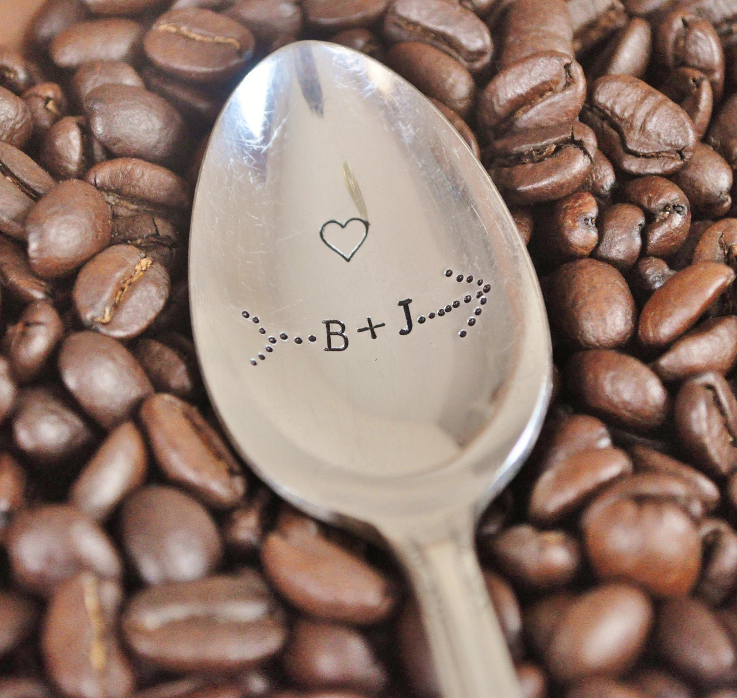 Personalized Lovers Coffee Spoon - Custom Initials Through Arrow -  Hand Stamped Vintage Spoon for COFFEE LOVERS