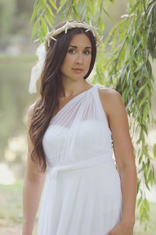 Sea goddess Chiffon Convertible Wrap Wedding Gown w/ Sweetheart Bustier