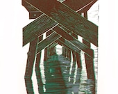SOLITUDE  Linocut Hand Pulled Print Signed ORIGINAL