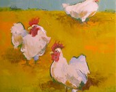Walk On By- Oil Painting on Canvas- 12x12 Original - Chickens, Farm Animals