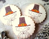 Cupcake Toppers,Cake Decoration, Food Picks, Pilgrims, Thanksgiving Fall, Autumn Harvest, Party Decor, Set of 12