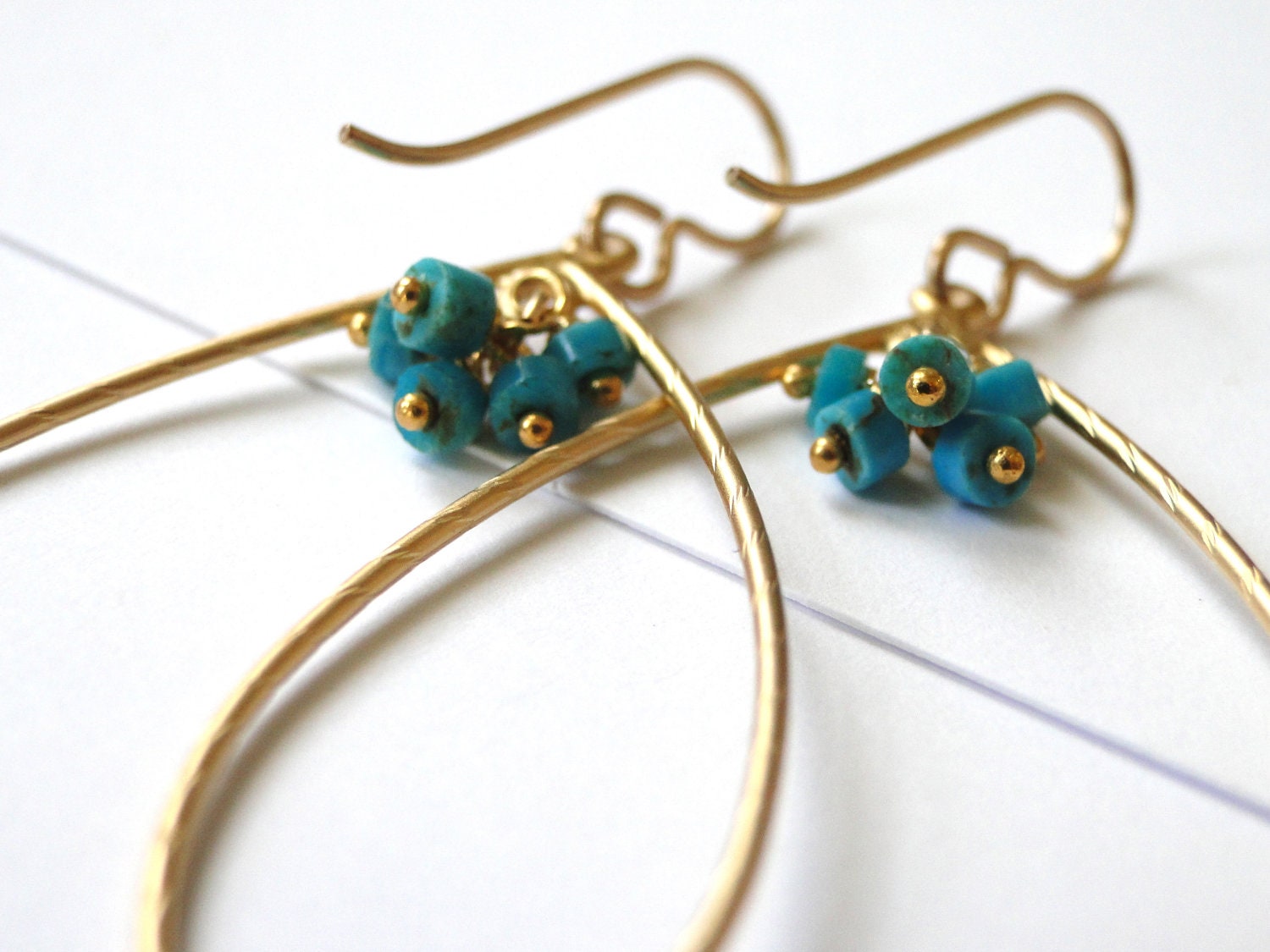 Reserved -Jewelry SALE - Earrings, Boho Chic, Natural Turquoise, Matte Gold Hoops, Accessories, Luxe Jewelry