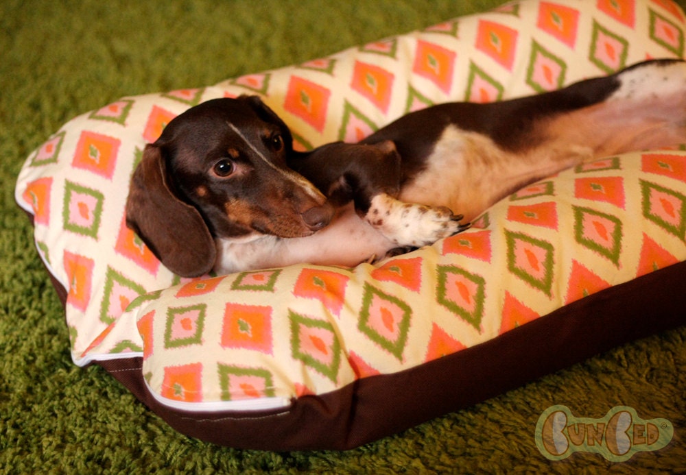 Mod Mid Century Orange Diamonds - Deluxe Bunbed Dog bed for Dachshunds & other small dogs